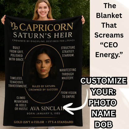 ♑ CAPRICORN — “Saturn’s Heir” Personalized Zodiac Luxury Blanket | Gold Standard Edition