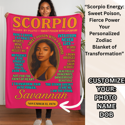 Scorpio Zodiac Personalized Blanket — “Sweet Poison with a Purpose” | Custom Astrology Fleece or Sherpa Throw