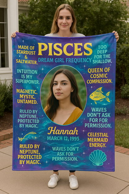 PISCES “Dream Girl Frequency” Personalized Zodiac Blanket
