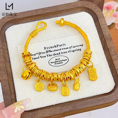 9999 24K real gold luxury jewelry bracelet gold tuotuo brand bell lotus treasure carousel opening bracelet for women
