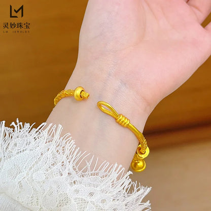 9999 24K real gold luxury jewelry bracelet gold tuotuo brand bell lotus treasure carousel opening bracelet for women