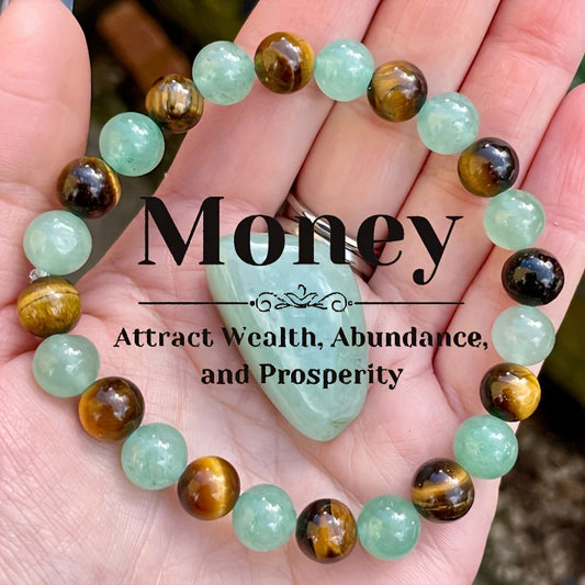 Money Good Luck Bracelet Green Aventurine Tiger Eye Stone Healing and Decompression Bracelet
